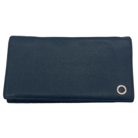 BVLGARI Bulgari Bulgari Calf leather Bifold Wallet Purse Long wallet Gray Silver